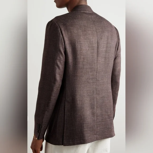 Canali Kei Sport Coat 40R Brown Cappuccino Linen Silk Blazer Luxury Made Italy